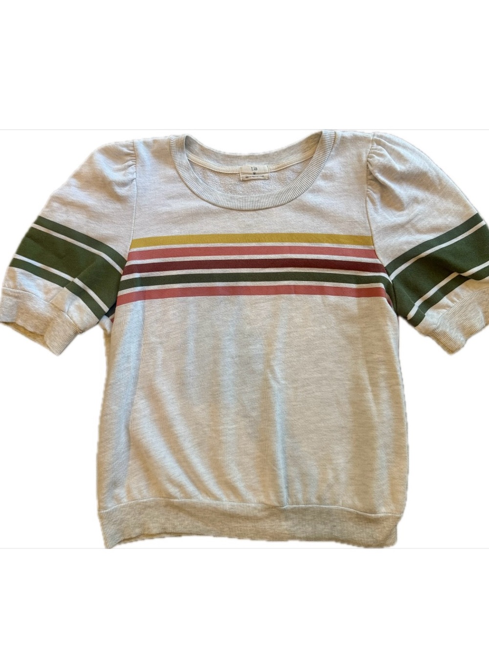 T.La Cream Short Sleeve Tee with Green, Pink, Yellow & Brown Stripes
